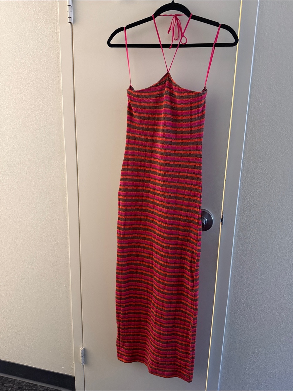 Zara Striped Strapless Maxi Dress in Pink and Red